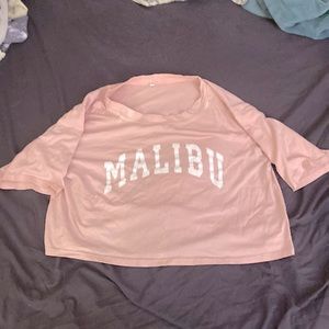 Pink MALIBU Graphic Cropped Tee